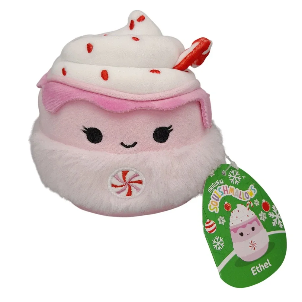 Squishmallows Ethel Peppermint Latte 5‎ Inch Pink Holiday Squad Plush NWT
